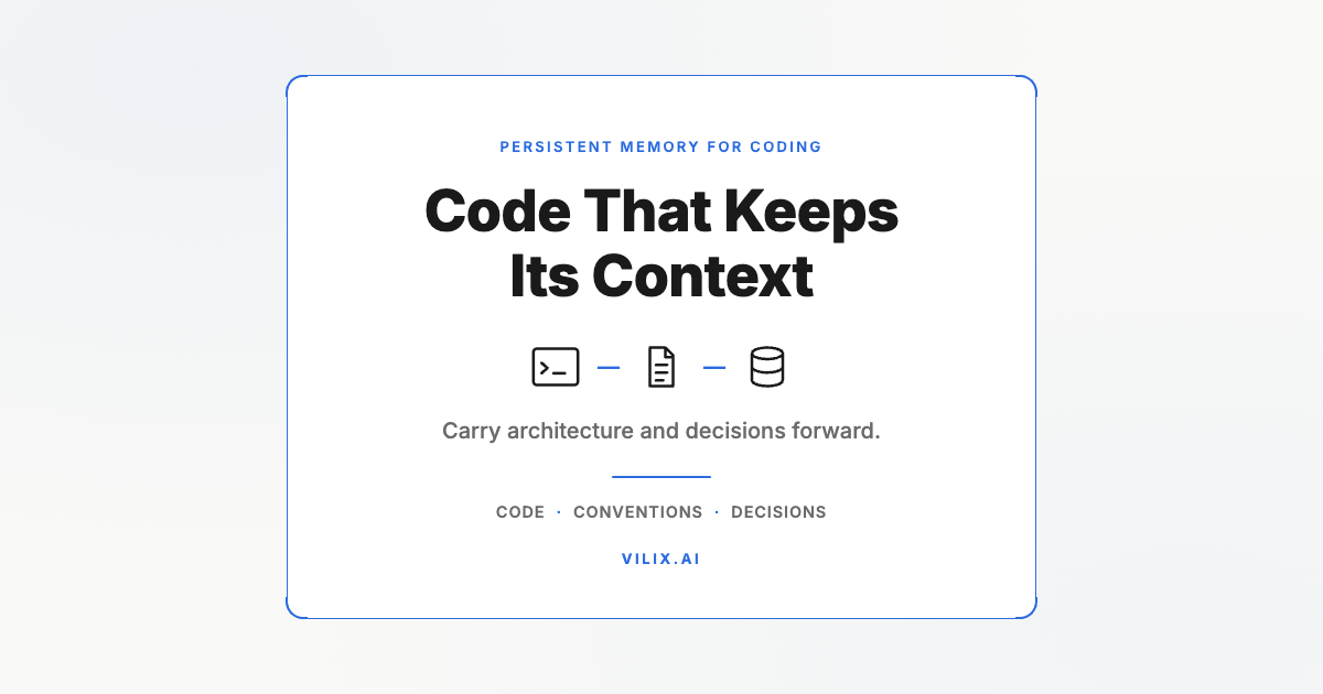 Code That Keeps Its Context. Carry architecture and decisions forward. Vilix AI.