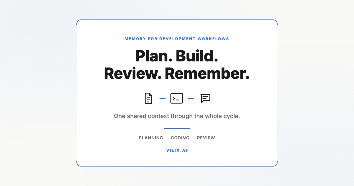 Plan. Build. Review. Remember. One shared context through the whole cycle. Vilix AI.