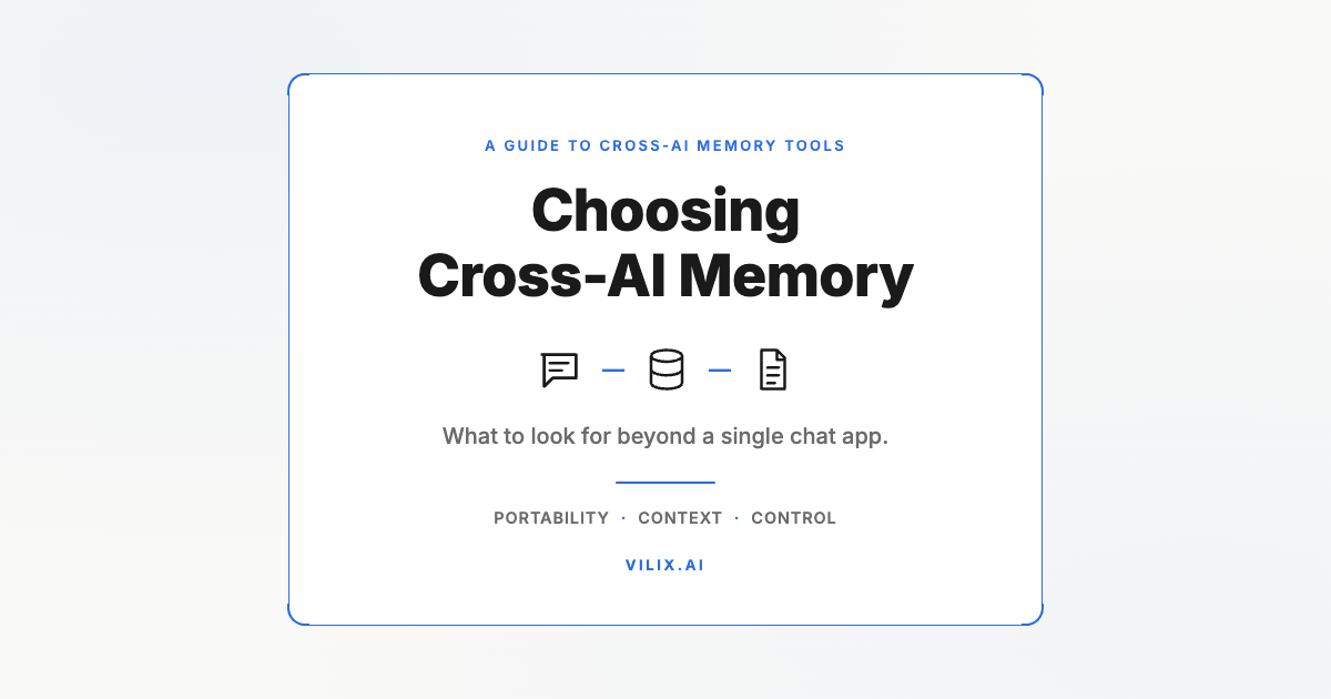 Choosing Cross-AI Memory. What to look for beyond a single chat app. Vilix AI.