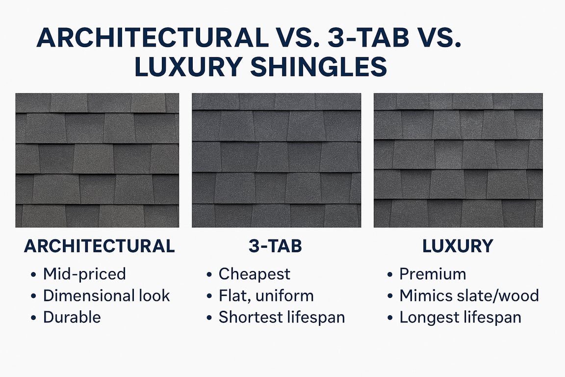 Architectural vs. 3-Tab vs. Luxury Shingles