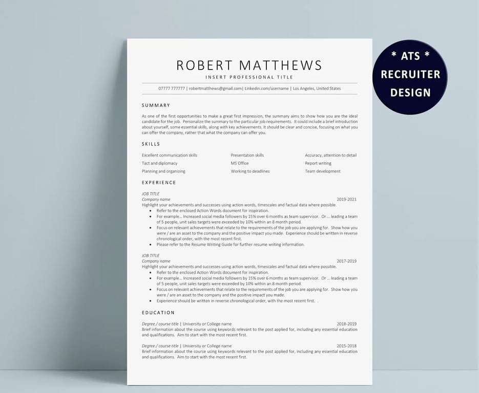 ATS friendly resume template showcasing a clean