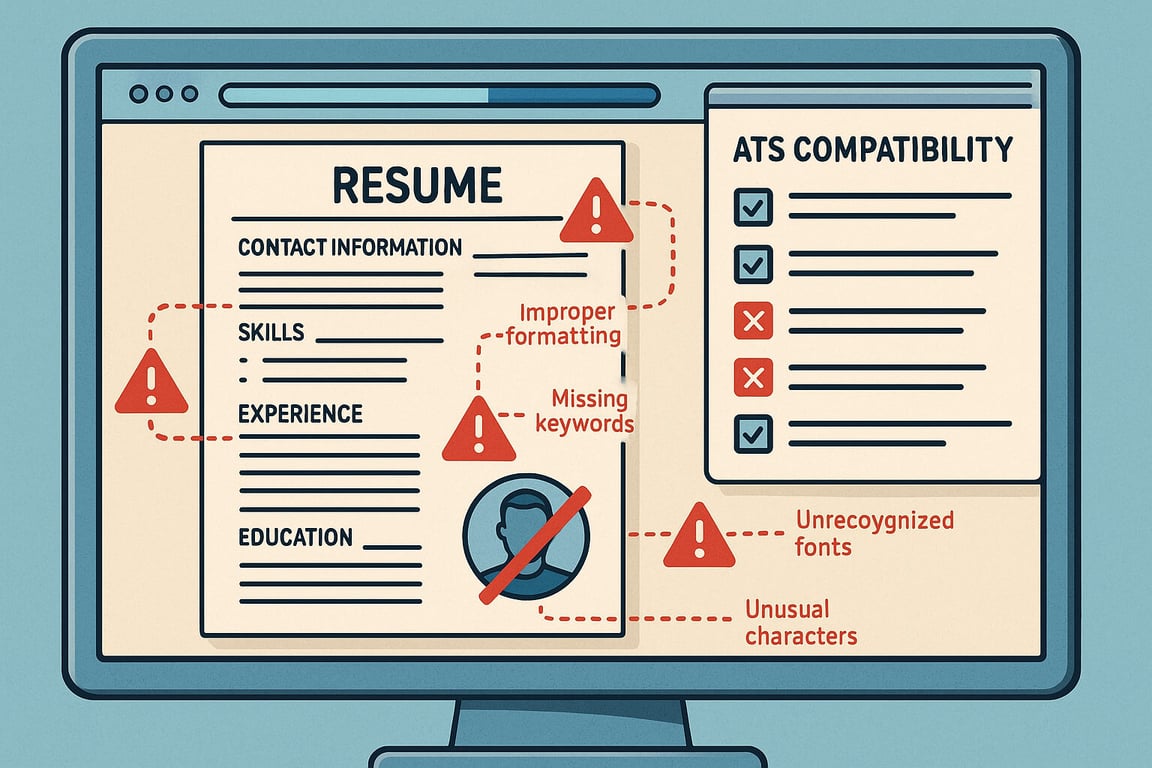 ATS system identifying formatting mistakes in resume scanning process