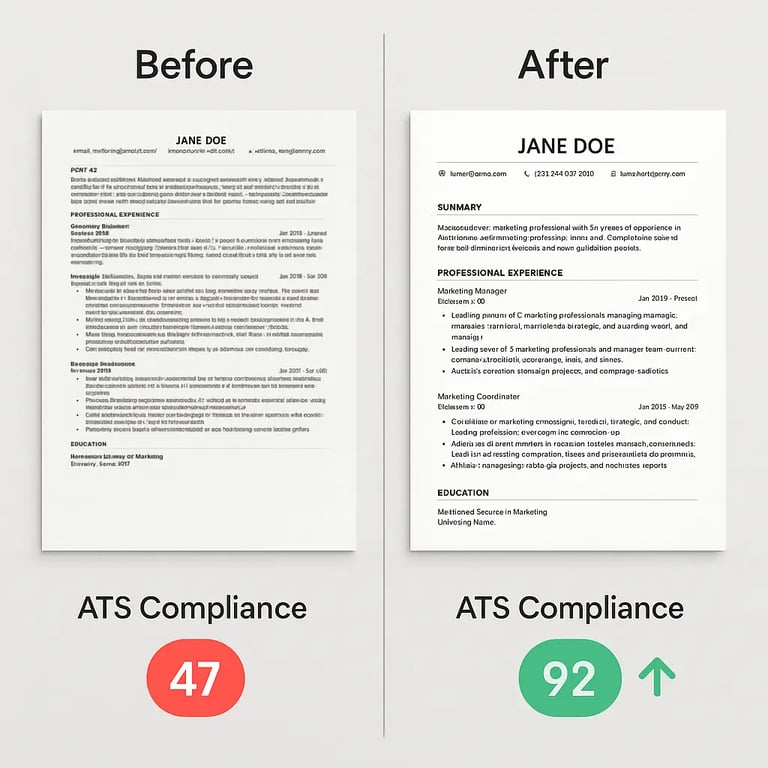 Resume transformation from ATS-problematic to ATS-optimized with improved score