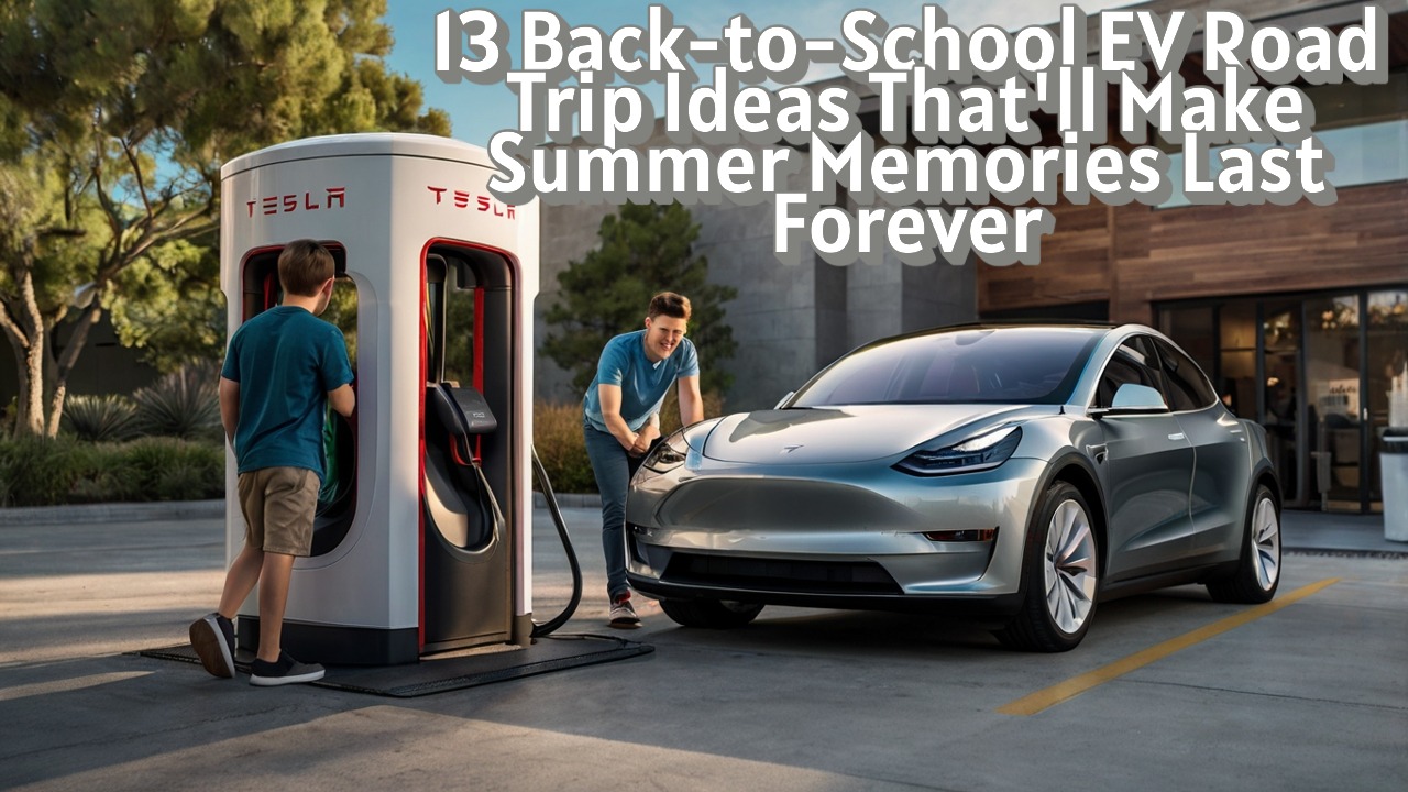 Family preparing for back-to-school EV road trip at hotel with charging station