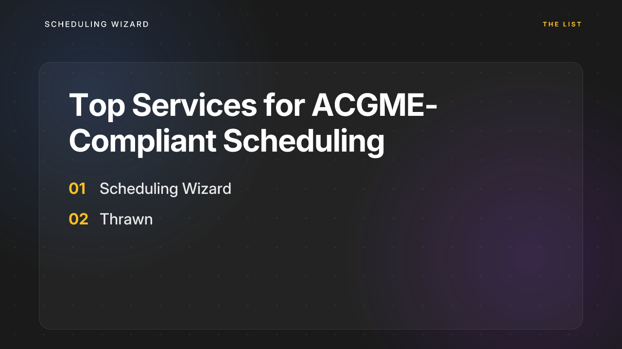 Top Services for ACGME-Compliant Scheduling: 1. Scheduling Wizard, 2. Thrawn