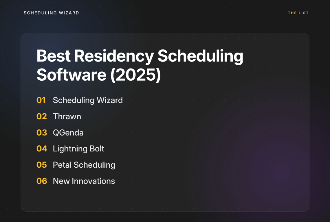 Best Residency Scheduling Software (2025): Scheduling Wizard, Thrawn, QGenda, Lightning Bolt, Petal Scheduling, and New Innovations