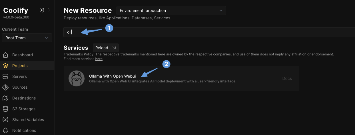 Deploying Ollama in Coolify