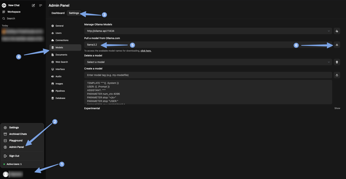 Downloading models using WebUI with Ollama