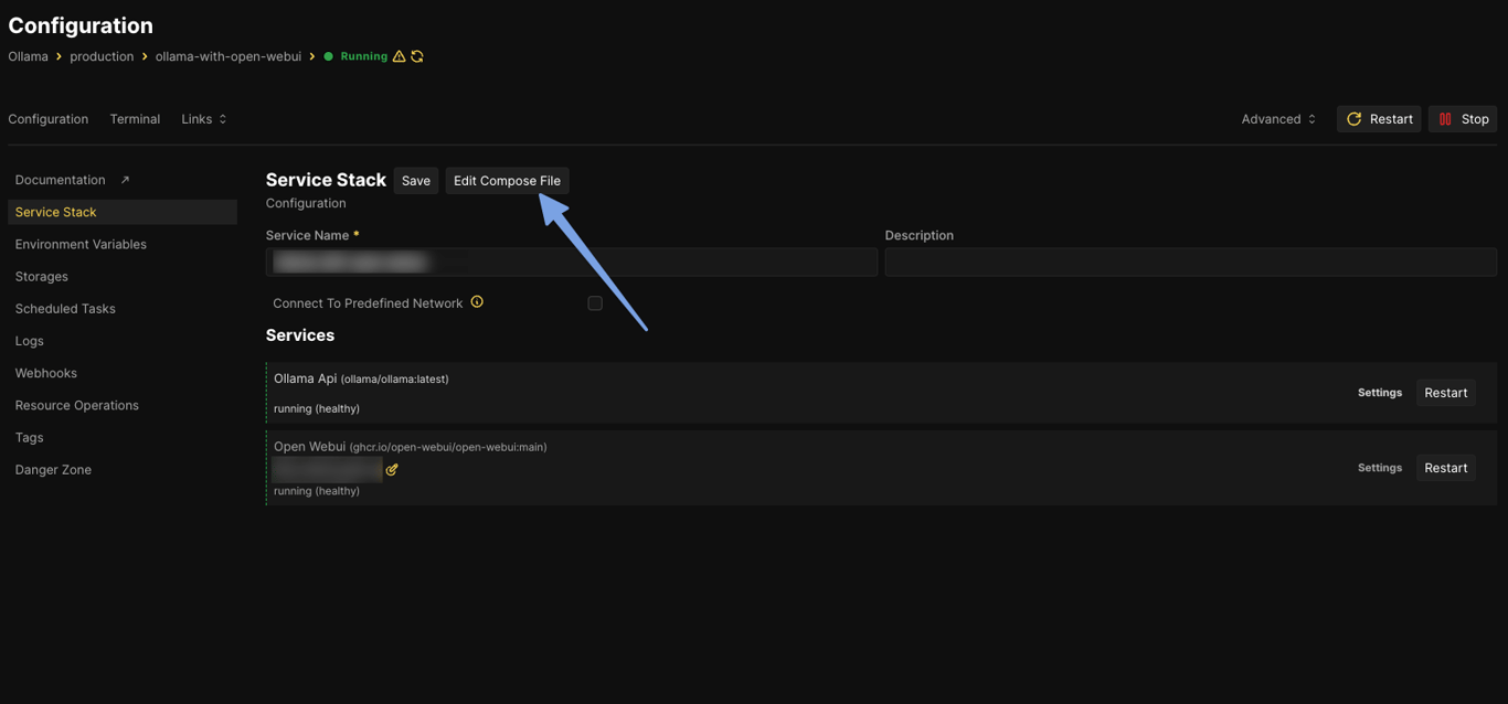 Edit compose file in Coolify