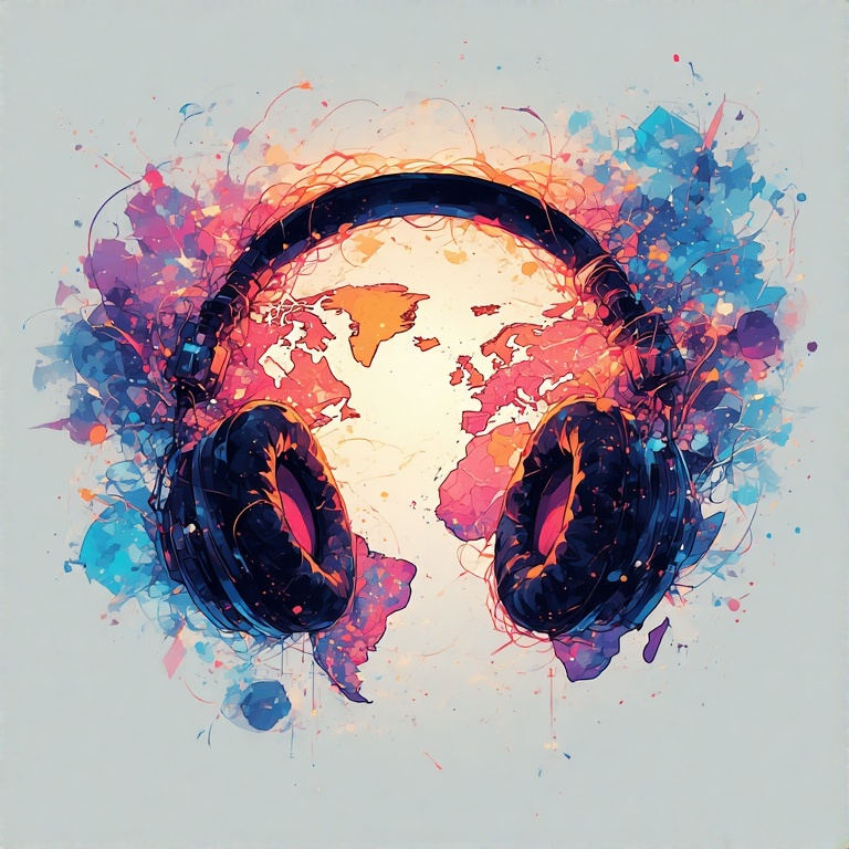 A dynamic, artistic representation of Spotify's global reach and personalized experience.