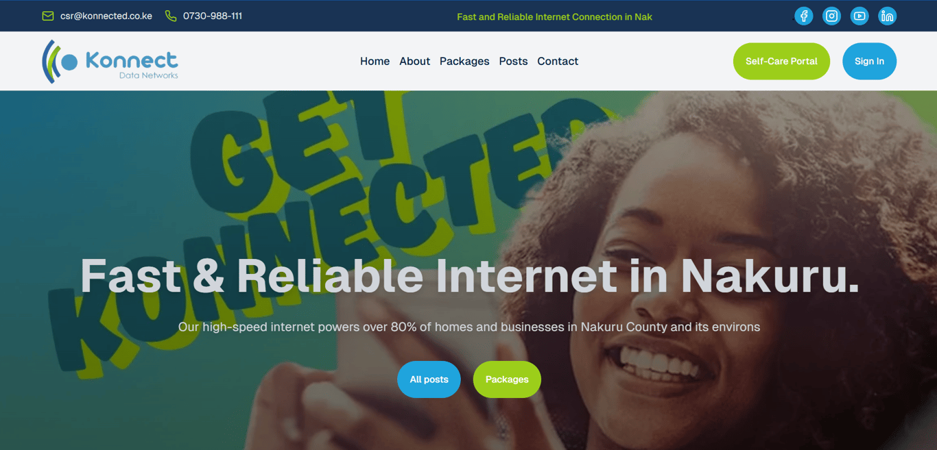 screenshot of Konnect Data Networks website built by Mjini Digital