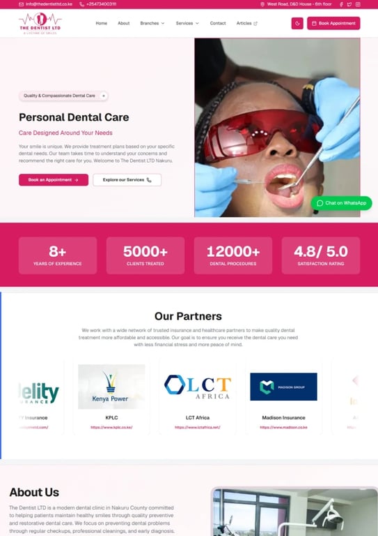 screenshot of The Dentist LTD Website's Home Page, built by Mjini Digital