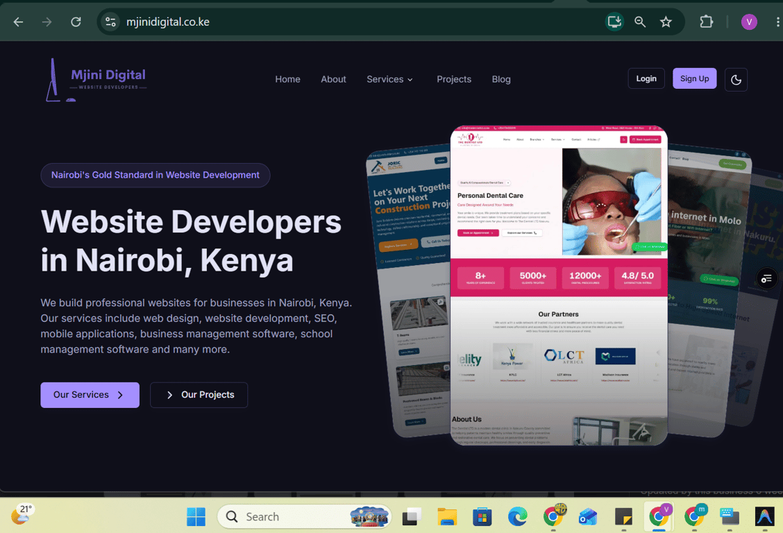 screenshot of Mjini Digital hero - a leading website developer in Nairobi