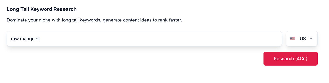 Enter Topic to generate Long Tail Keywords
