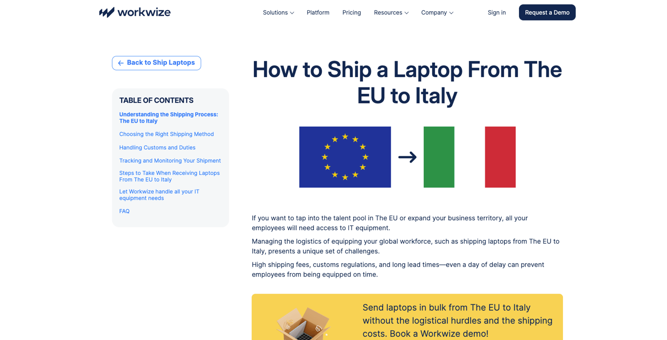 Workwize ship laptop page