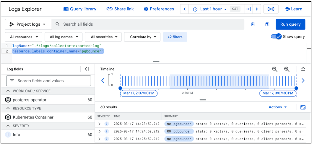 google cloud logging screenshot