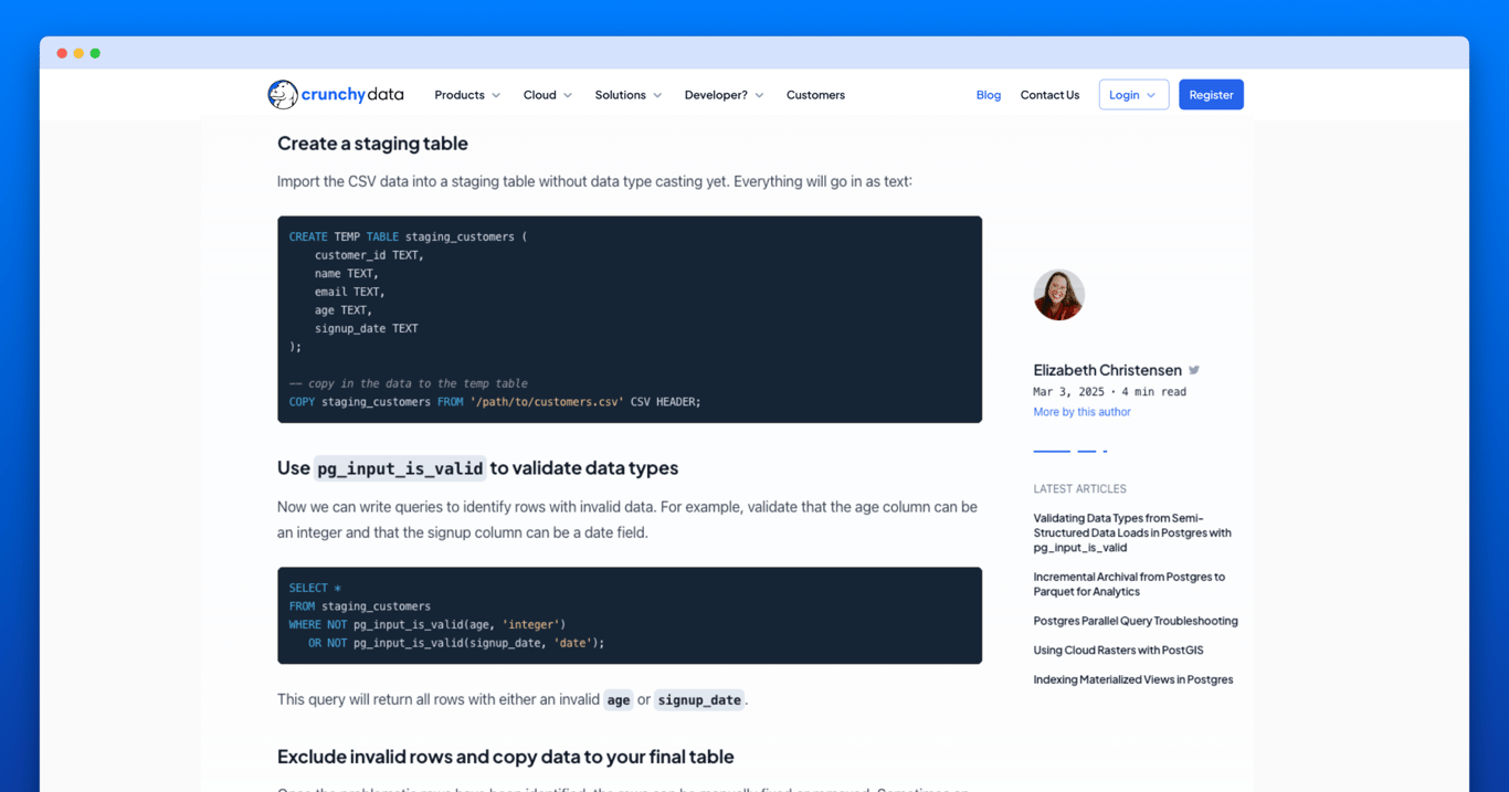 伊丽莎白·加雷特·克里斯滕森：使用pg_input_is_valid在Postgres中验证半结构化数据加载的数据类型