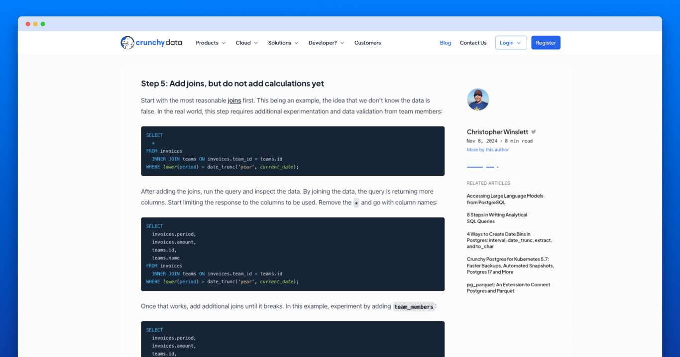 8 Steps in Writing Analytical SQL Queries | Crunchy Data Blog