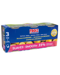 Aceitunas Froiz rellenas de anchoa suaves bajo en sal extra 3x50 g