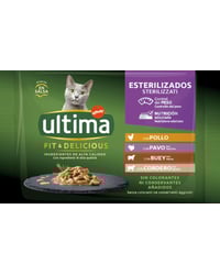 Comida gatos Ultima esterilizado Fit & Delicious selección carne 4x85 g