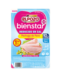 Pechuga de pavo ElPozo Bienstar 92% carne y reducida en sal lonchas finas 120 g