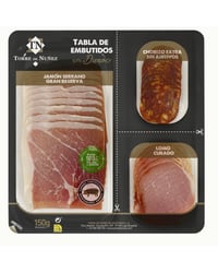 Tabla de embutidos Torre de Núñez raza Duroc (jamón serrano 95 g, chorizo imperial 20 g y lomo 35 g) 150 g
