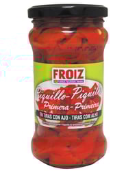 Pimientos Froiz Piquillo tiras con ajo frasco 225 g