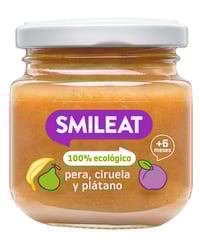 Tarrito Smileat pera, ciruela y plátano ecológico 130 g