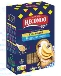 Pan tostado Recondo 30 rebanadas integral sin sal y sin azúcar 270 g