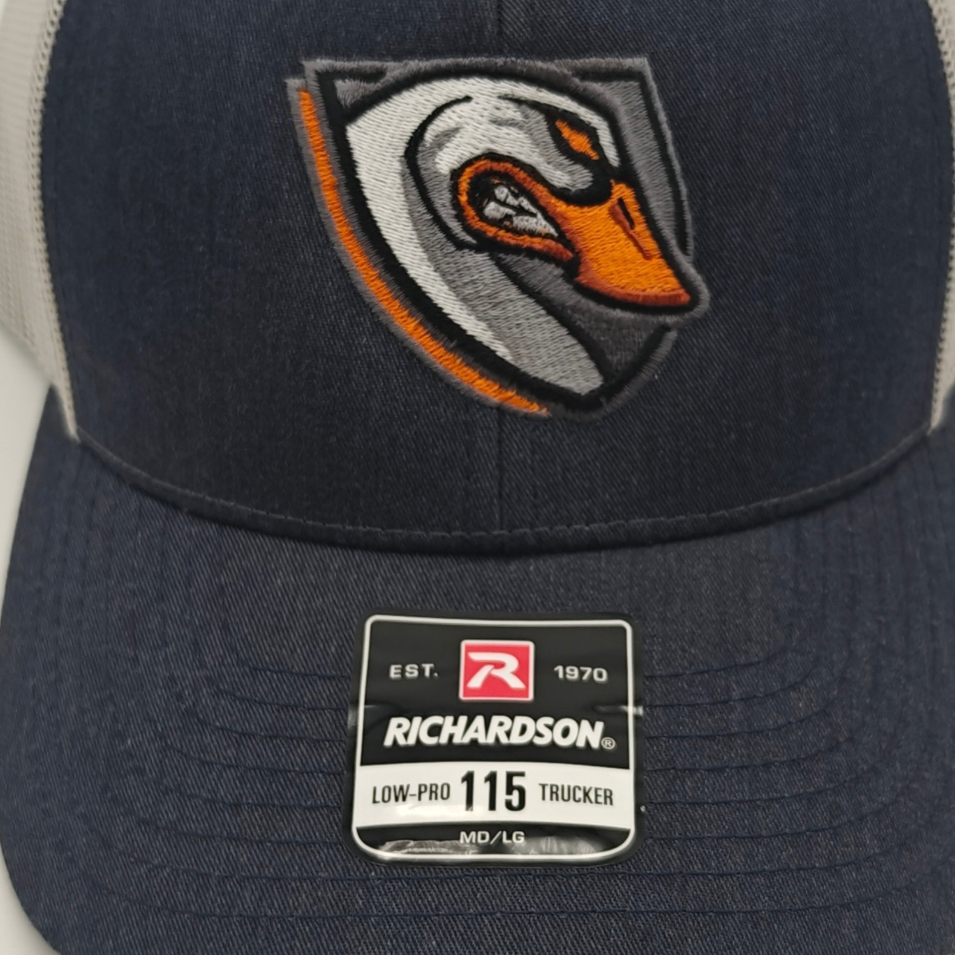 DFX Goose Gang Shield Richardson Trucker Hat Navy Grey