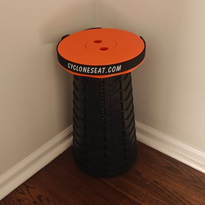 Cyclone Seat Collapsible Telescoping Stool Orange Black Disc Golf Seat