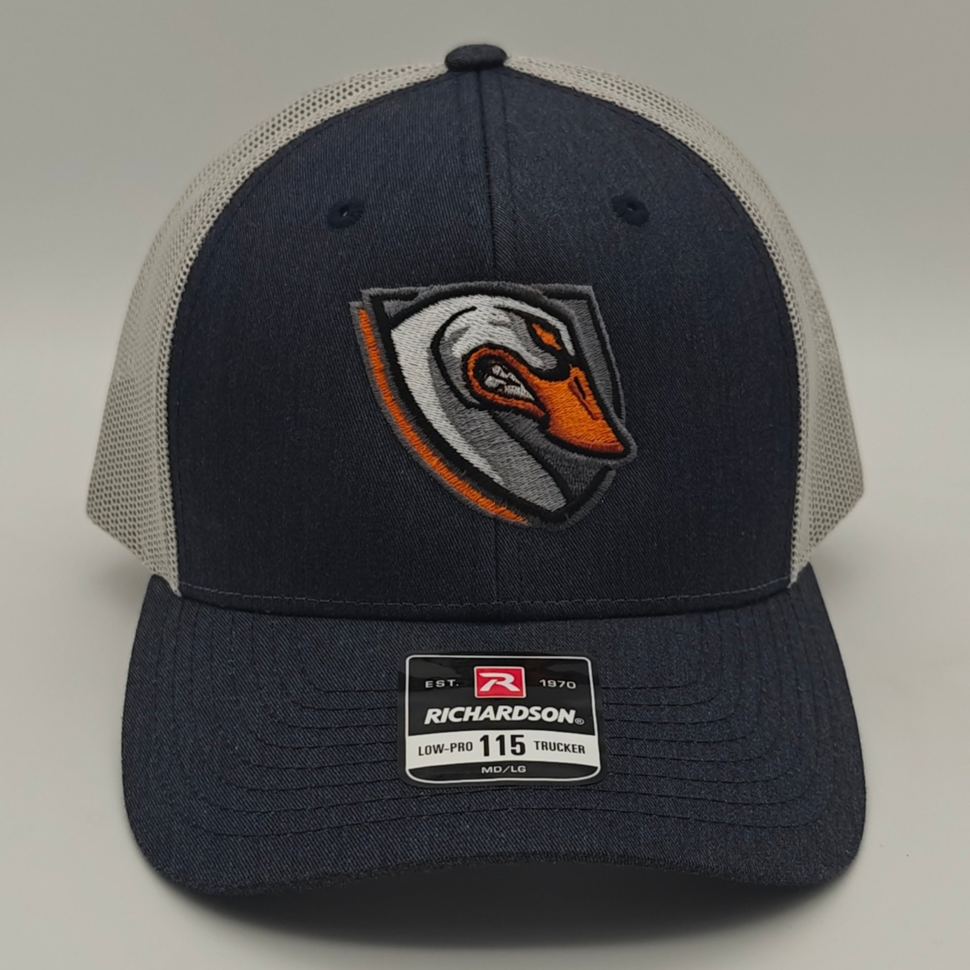 DFX Goose Gang Shield Richardson Trucker Hat Navy Grey