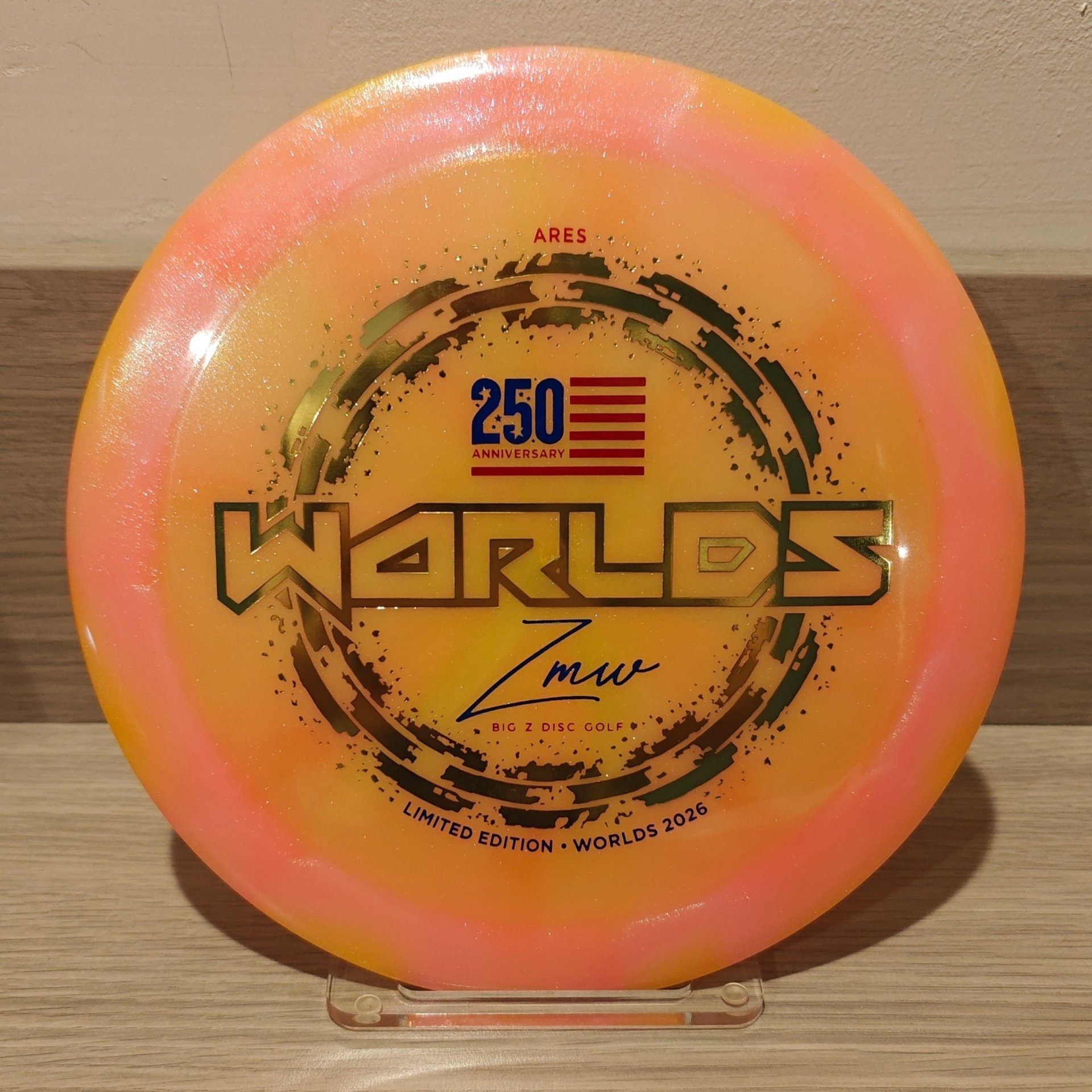 2026 Worlds 250th Anniversary Discraft Titanium Swirl Ares Big Z Disc Golf Orange/Pink - 175g