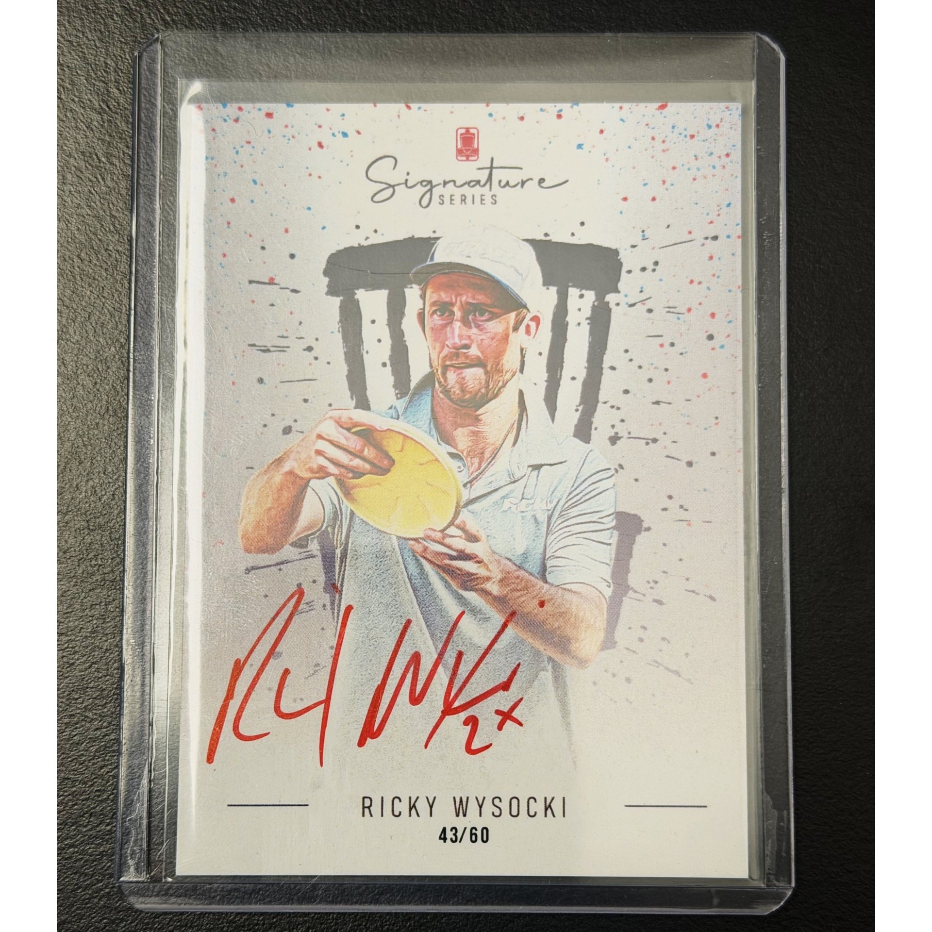 Front of the 2025 Brixton DGPT Signature Series Ricky Wysocki red ink autograph card, numbered 43/60