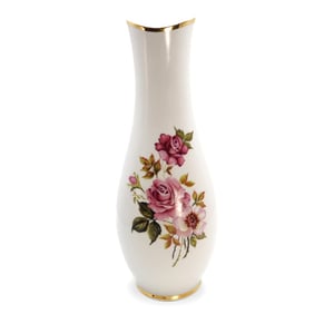 Hollohaza porcelain vase with pink floral pattern and gold rim, vintage decorative collectible