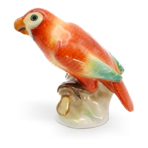 Herend Red Parrot Figurine hand-painted porcelain vintage ceramic collectible sculpture detailed view