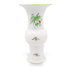 Herend Rose Hips Vase porcelain hand painted large 12 inch table vase with floral design