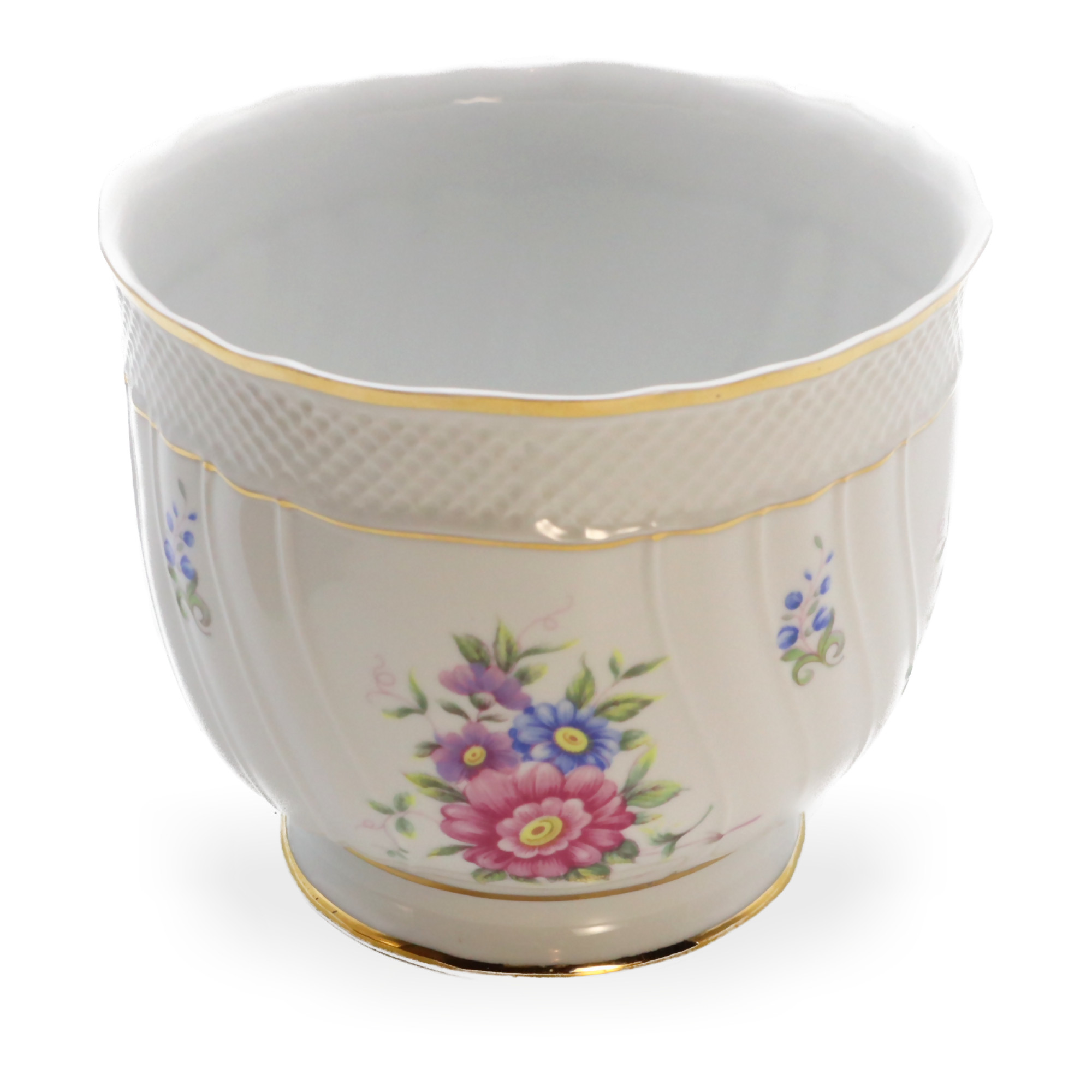 Hollóháza Kaspo Village Pottery Porcelain Hand-Painted Floral Planter Hollóháza Kaspo Village Pottery porcelain hand-painted floral planter with gold trim and intricate detailing