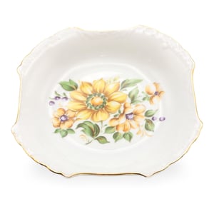 Japan wall decor dish porcelain hand-painted with yellow floral pattern and gold trim