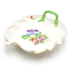Herend Porcelain Grand Floral Leaf Tray Gold Rim Hand-Painted