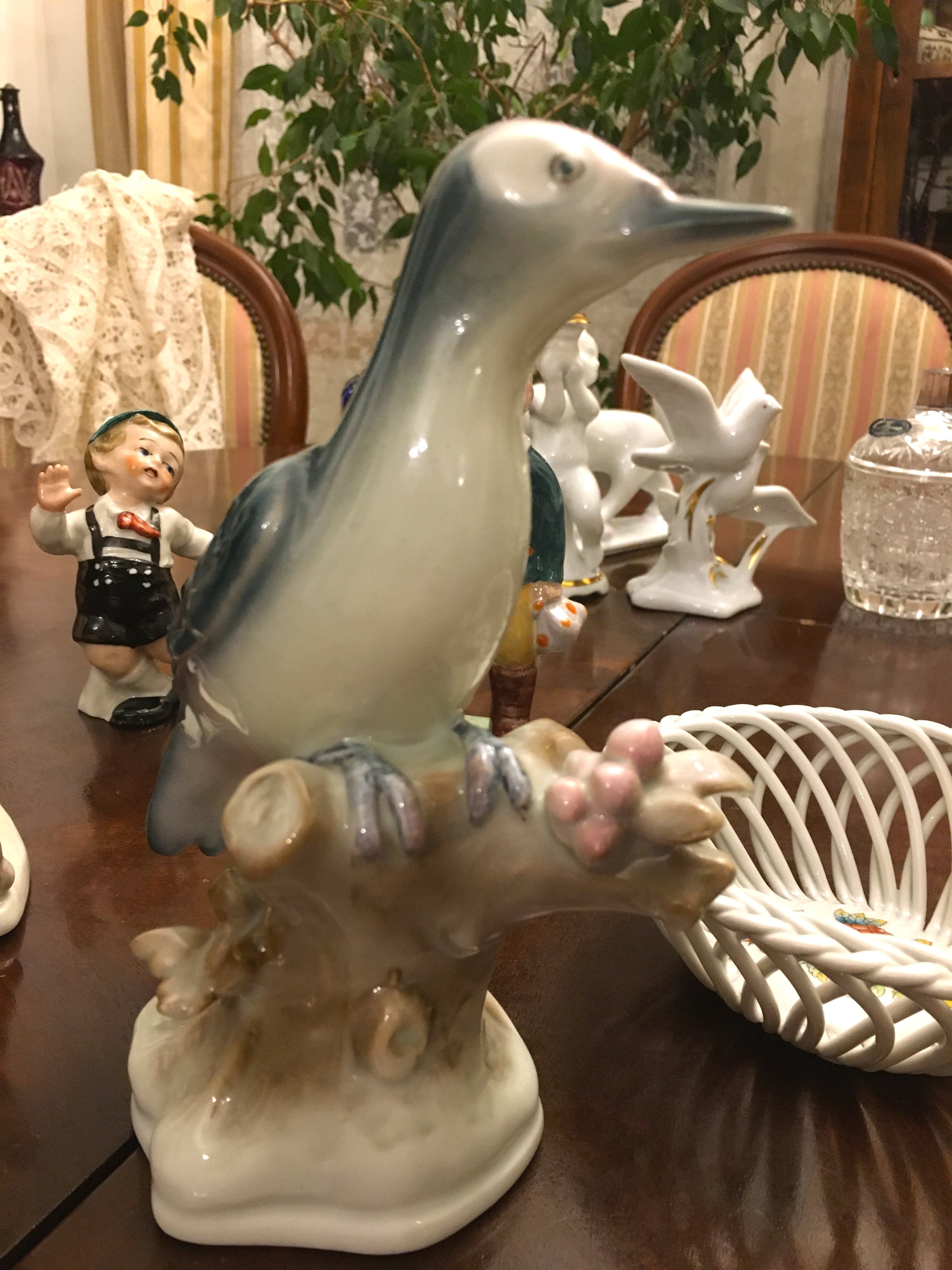 Zsolnay Porcelain Figurine Carpenter Bird Hand-Painted, Vintage Bird Decor, Retired, Ceramic Collectible Sculpture