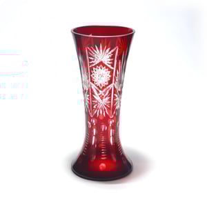 Bohemia Burgundy Lead Crystal Vase, Large Art Deco Hand Cut Vase