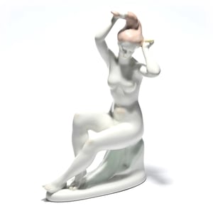 Vintage Aquincum Porcelain Figurine – Woman Grooming Herself Nude Woman Sculpture Hand-Painted, Ceramic Collectible