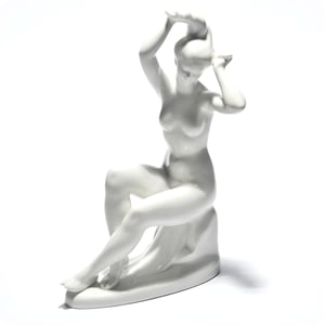 Vintage Aquincum Porcelain Figurine – Woman Grooming Herself Nude Woman Sculpture, Ceramic Collectible