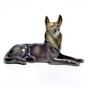 Hollohaza Dog Porcelain Hand-Painted, Vintage Ceramic Collectible Figurine