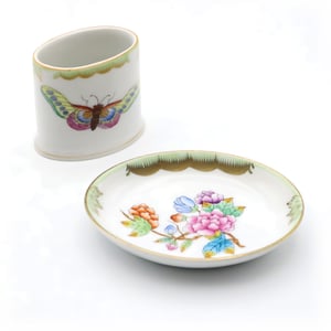 Herend Victoria Ashtray With Cigarette Holder Porcelain Hand-Painted