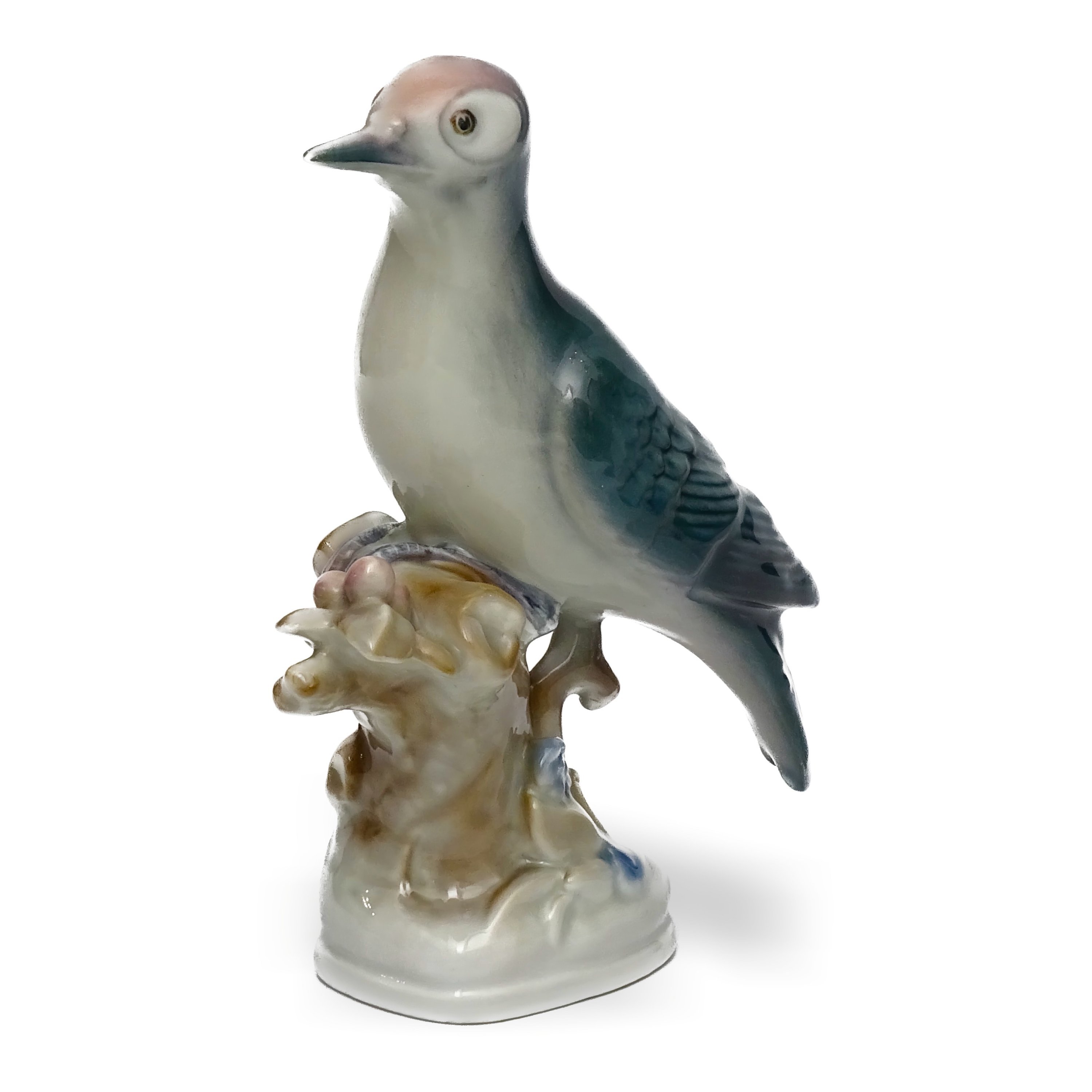 Zsolnay Porcelain Figurine Carpenter Bird Hand-Painted, Vintage Bird Decor, Retired, Ceramic Collectible Sculpture