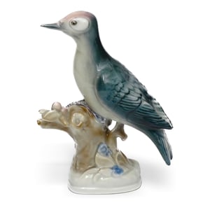 Zsolnay Porcelain Figurine Carpenter Bird Hand-Painted, Vintage Bird Decor, Retired, Ceramic Collectible Sculpture