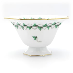 Herend Vase, Hand-Painted Porcelain, Gold Rim