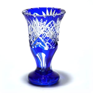 Blue Lead Crystal Vase, Handcrafted Cut Glass Geometric Pattern Bohemia Vase, Vintage Decorative Home Accent